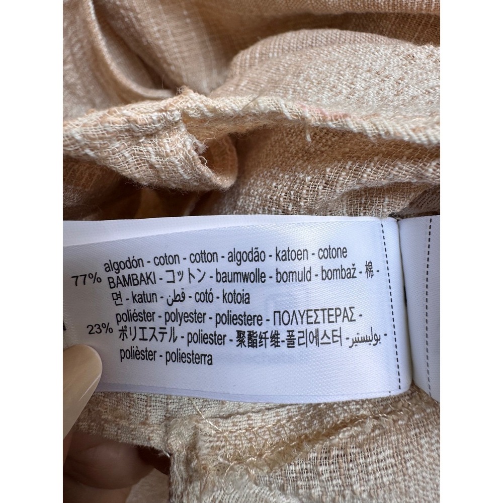 Zara Beige Textured Ruched Button Down Shirt Top Gauze Coastal Cotton Blend M - Picture 11 of 13